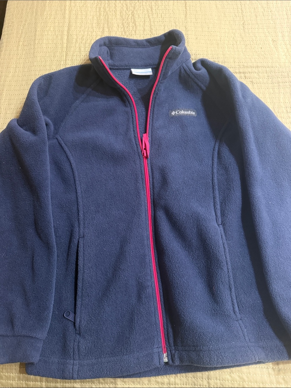 Columbia Navy Fleece Jacket with Pink Zipper Trim